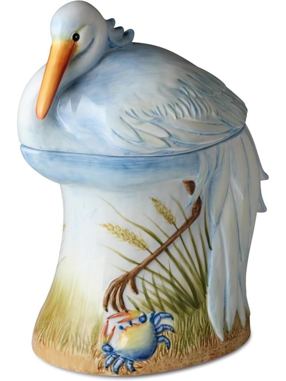 Coastal Birds 3D Cookie Jar - Ceramic Pelican Canister with Lid, Kitchen Decor